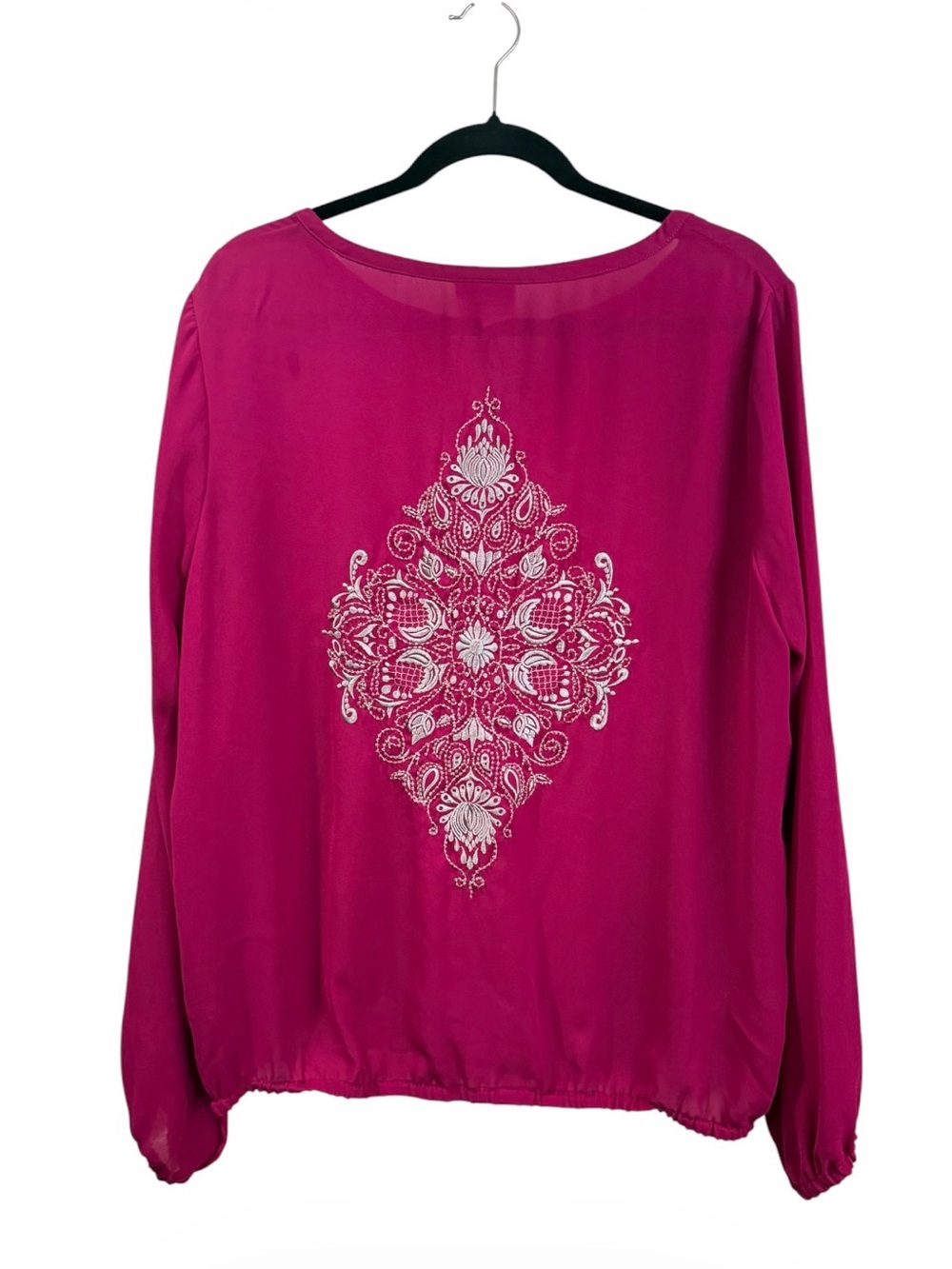 Ariat Berry Long Sleeve Blouse Keyhole Tie Neck Back Embroidered Top Size Large